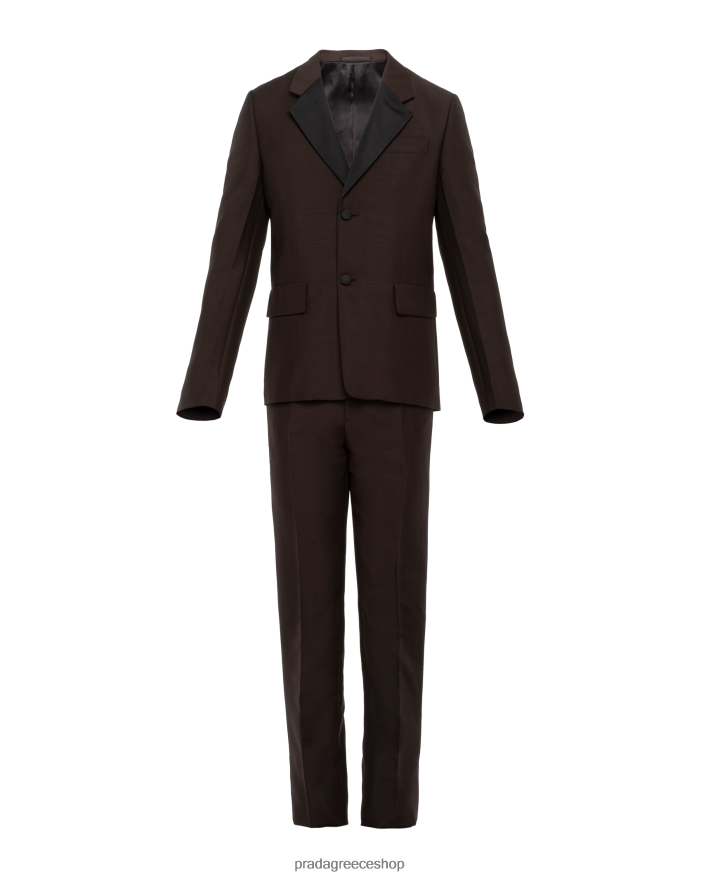 Prada έβενος/μαύρος ενδύματα άνδρες μονόπλευρο μάλλινο και μοχέρ κοστούμι JR6RB61943