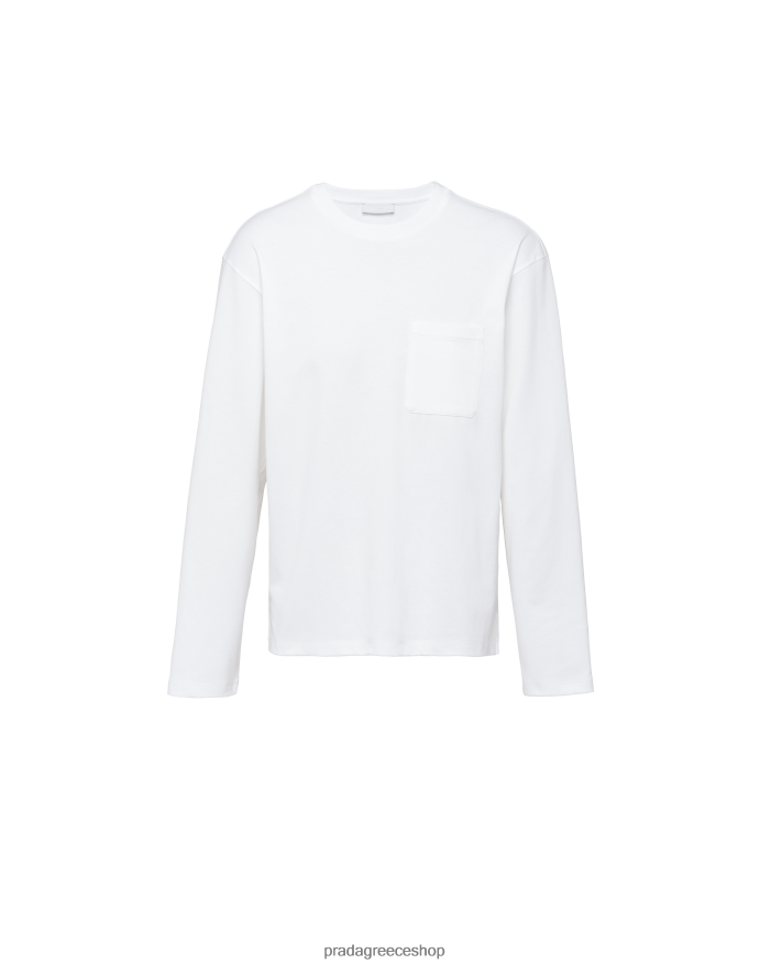 Prada άσπρο ενδύματα άνδρες μακρυμάνικο βαμβακερό μπλουζάκι JR6RB61945