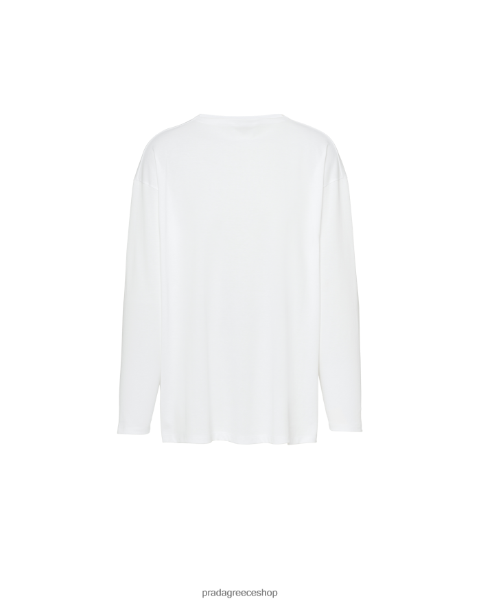 Prada άσπρο ενδύματα άνδρες μεγάλο βαμβακερό μακρυμάνικο μπλουζάκι JR6RB61946