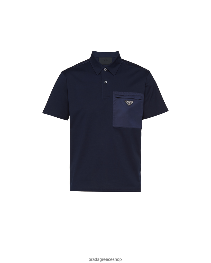 Prada navy blue/navy blue ενδύματα άνδρες ελαστικό βαμβακερό μπλουζάκι πόλο με νάιλον λεπτομέρειες JR6RB61951